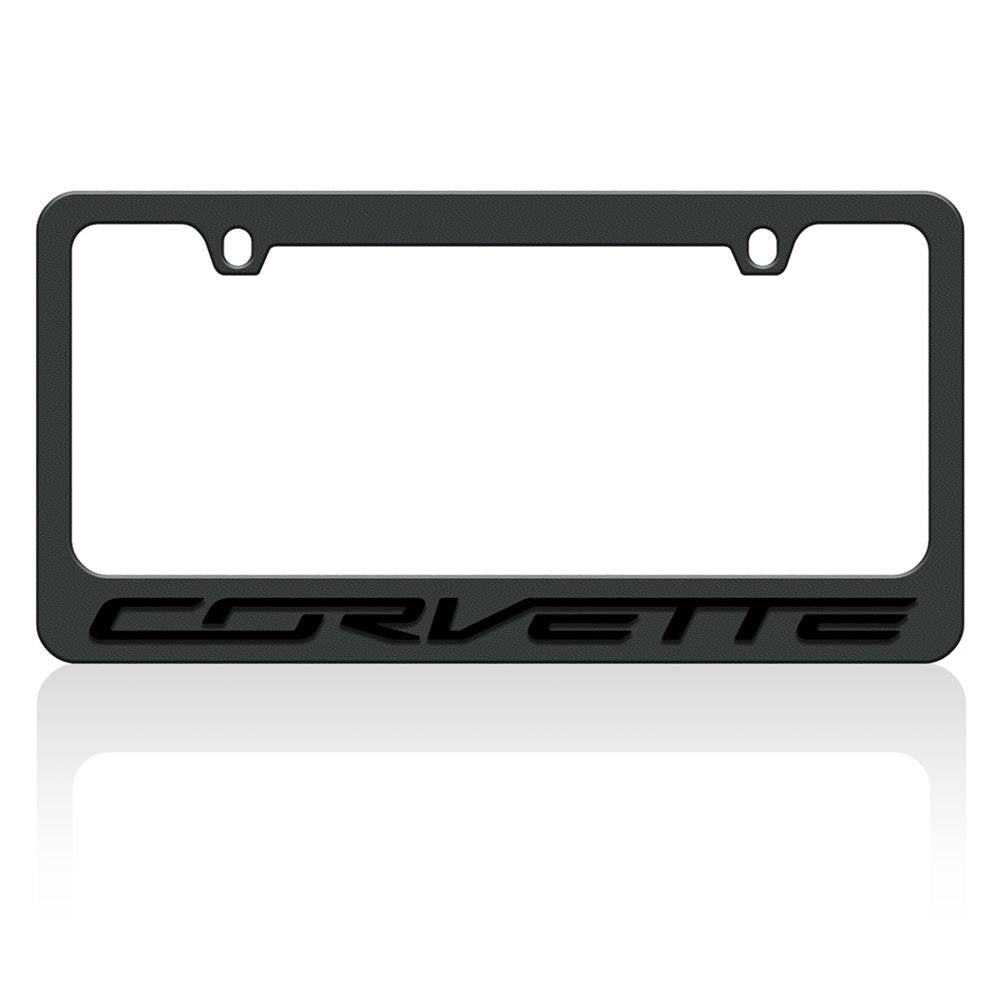 C7 Stingray, Z51, Z06, Grand Sport : Corvette Black Script on Black License Plate Frame,Accessories