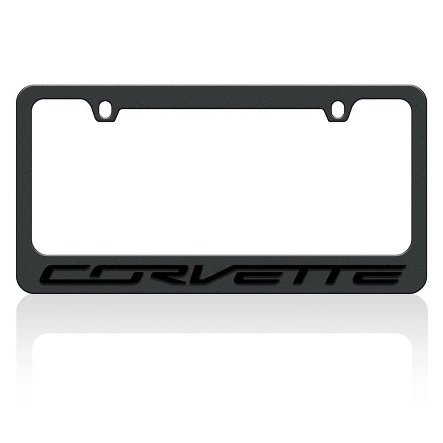 C7 Stingray, Z51, Z06, Grand Sport : Corvette Black Script on Black License Plate Frame,Accessories