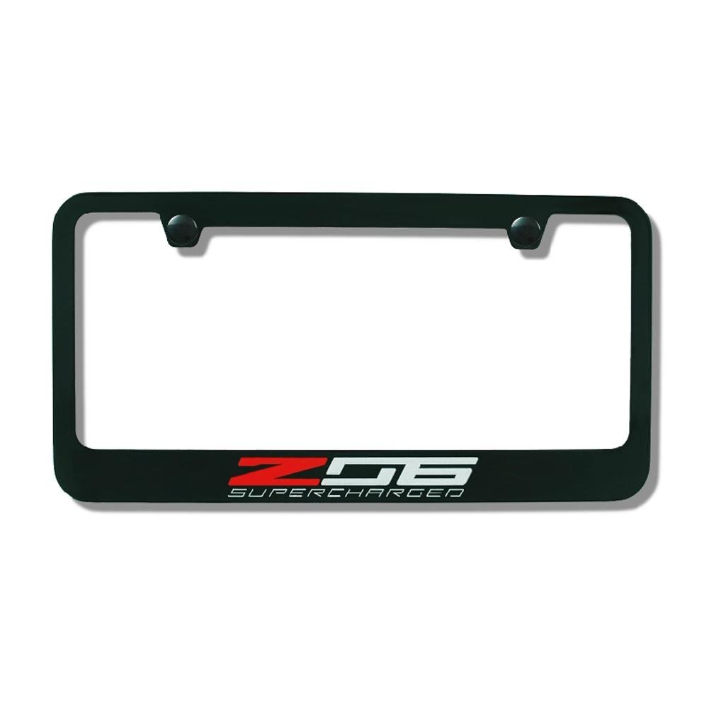 C7/Z06 Corvette Black License Plate Frame w/Z06 Supercharged Script,Exterior