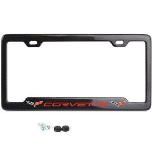 Corvette Red Script w/Double Logo License Plate Frame - Carbon Fiber : C6 2005 - 2013,Exterior