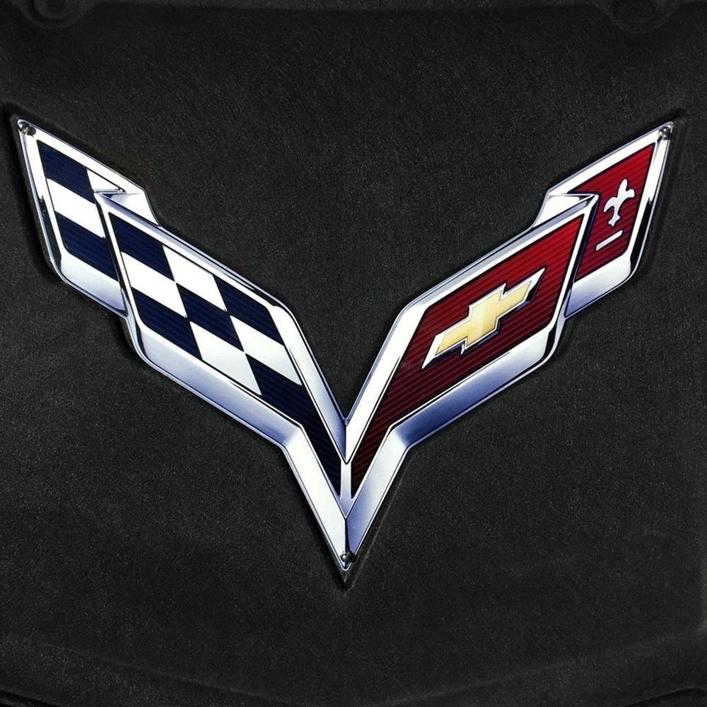 C7 Stingray, Z51 Corvette Metal Crossed Flags Hood Panel Badge,Engine