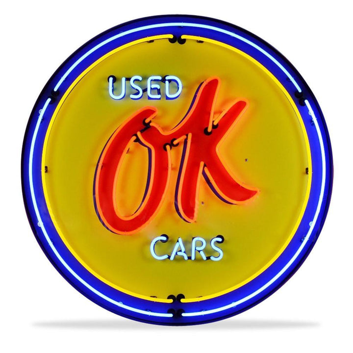 OK Used Cars Neon Sign in a Metal Can : 36in,0