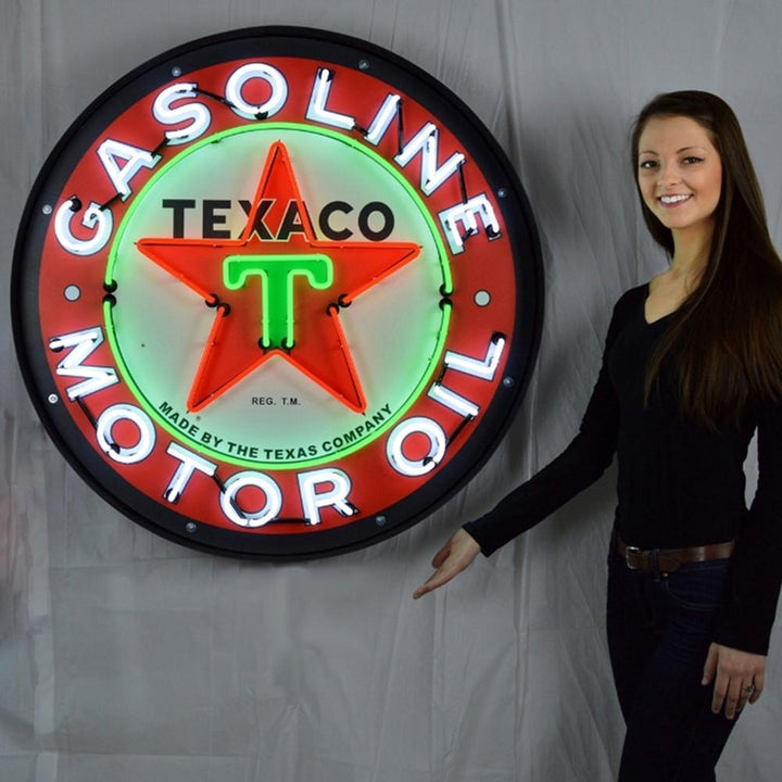 Texaco Motor Oil Neon Sign in a Metal Can : 36in,0